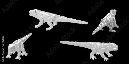 Iguana made from cubes. Voxel art. Futuristic concept. 3d Vector illustration. Dimetric projection.