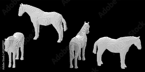 Horse made from cubes. Voxel art. Futuristic concept. 3d Vector illustration. Dimetric projection.