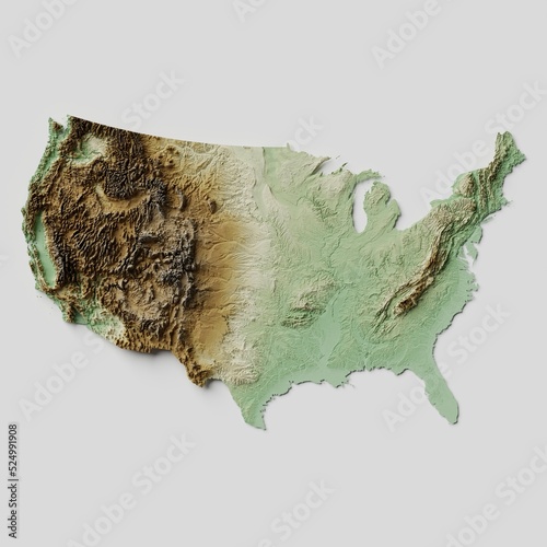 Contiguous United States of America Topographic Relief Map - 3D Render photo