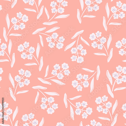Small flowers and petals seamless pattern. Ideal for printing for fabric. Cute children fashion. Pastel pattern. Vector illustration. Vector illustration. Vector illustration