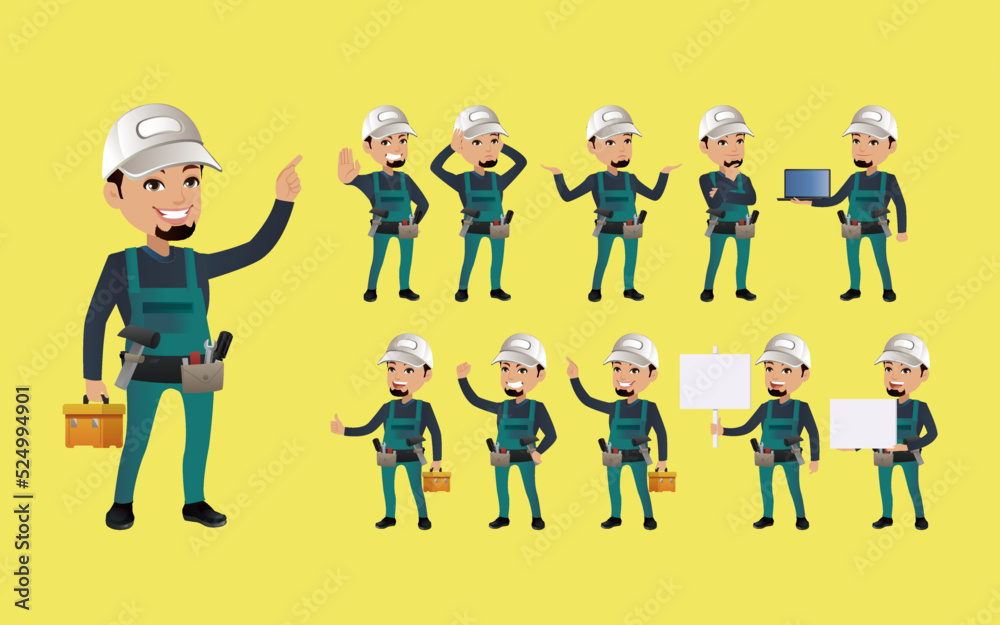 Fototapeta premium Workers with different poses. vector