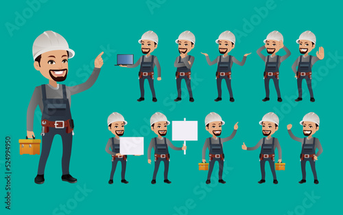 Workers with different poses. vector