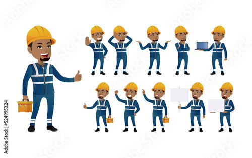 Workers with different poses. vector