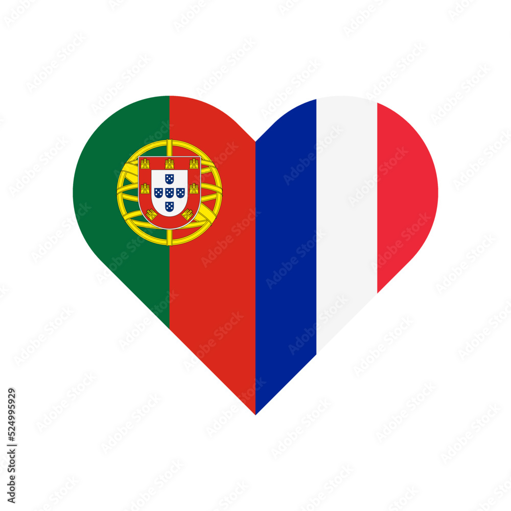 Obraz premium unity concept. heart shape icon of portugal and france flags. vector illustration isolated on white background