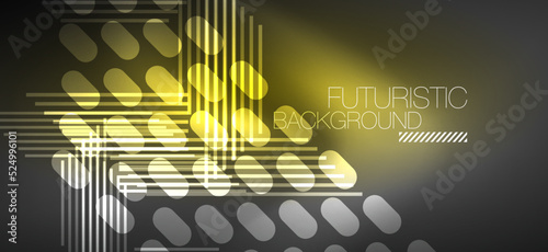 Background neon glowing lines and geometric shapes. Lights in the dark wallpaper for concept of AI technology, blockchain, digital, communication, 5G, science