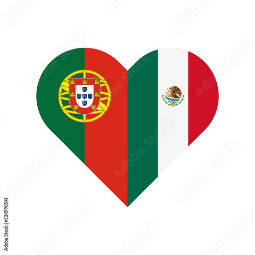 unity concept. heart shape icon of portugal and mexico flags. vector illustration isolated on white background