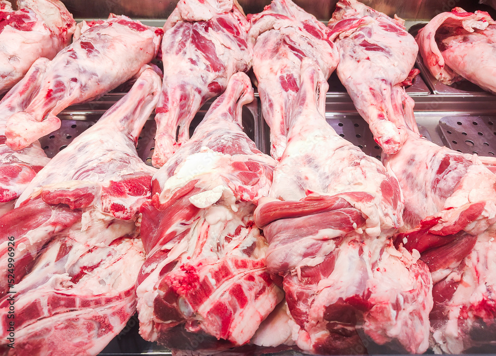 Raw lamb legs chump for sale at the farmers market