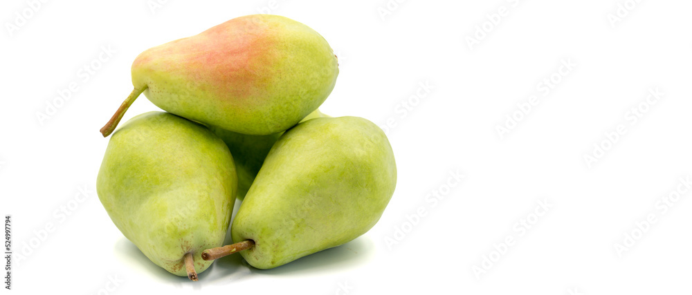 Ripe pear isolated on white background. Fresh and juicy pear. Organic food. Copy space. Space for text Ripe pear isolated on white background. Fresh and juicy pear. Organic food. Copy space. Space for text