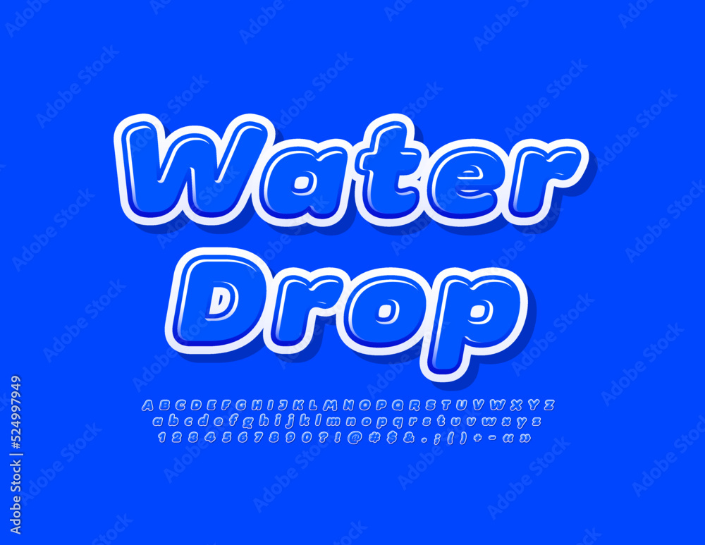 Vector blue template Water Drop with modern Font. Bright set of Alphabet Letters, Numbers and Symbols Vector blue template Water Drop with modern Font. Bright set of Alphabet Letters, Numbers and Symbols