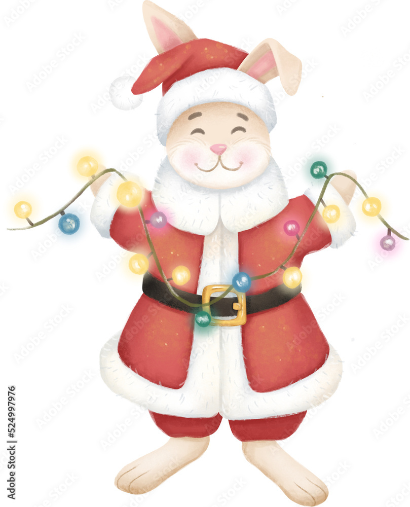 Christmas rabbit - Santa Claus. Isolated illustration.