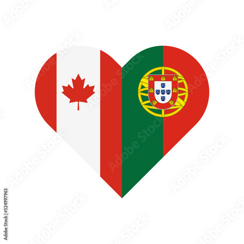 friendship concept. heart shape icon of canada and portugal flags. vector illustration isolated on white background