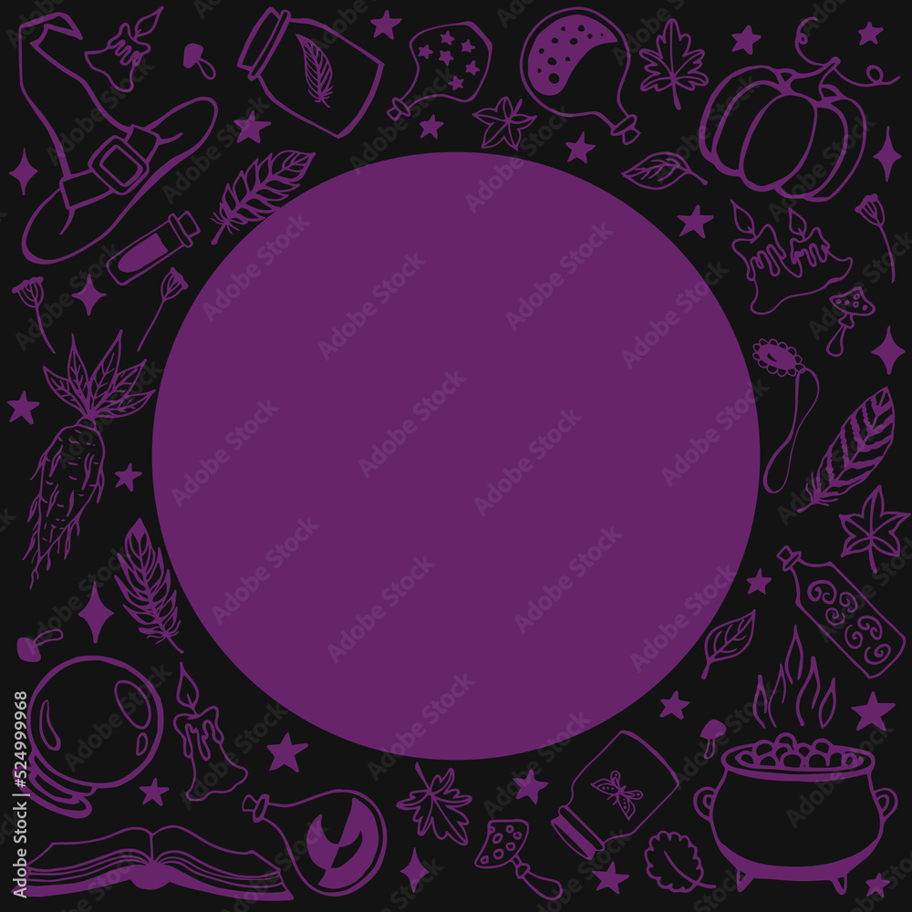 Witchcraft, magic background for witches and wizards. Hand drawn magic tools, concept of witchcraft. Witchcraft, magic background for witches and wizards. Hand drawn magic tools, concept of witchcraft.