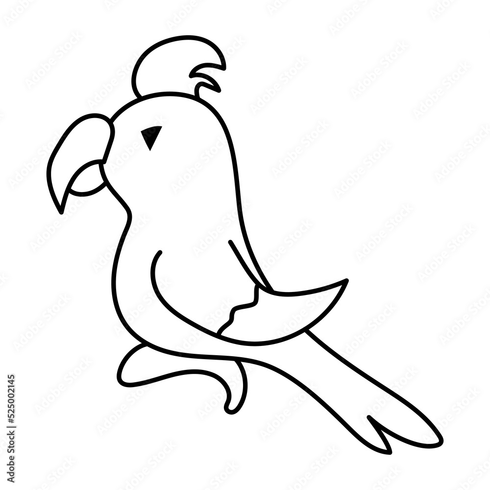 Black and white parrot Ara outline on a white background. Vector doodle illustration Black and white parrot Ara outline on a white background. Vector doodle illustration