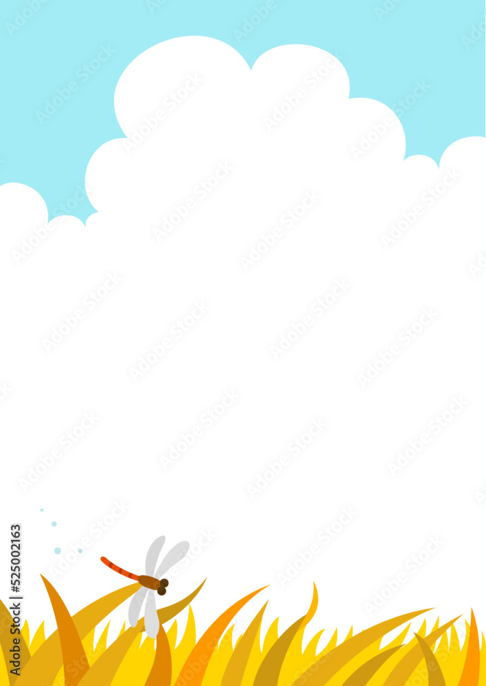 Obraz premium Autumn field and dragonfly on sky background.