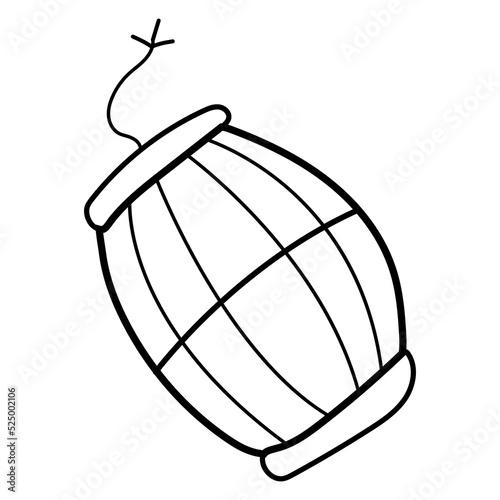 The barrel bomb with a burning fuse is hand-drawn in doodle style. A barrel of gunpowder