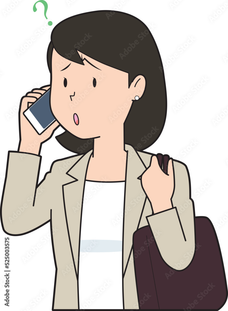 電話で疑問を持つ女性ビジネスマン 電話で疑問を持つ女性ビジネスマン