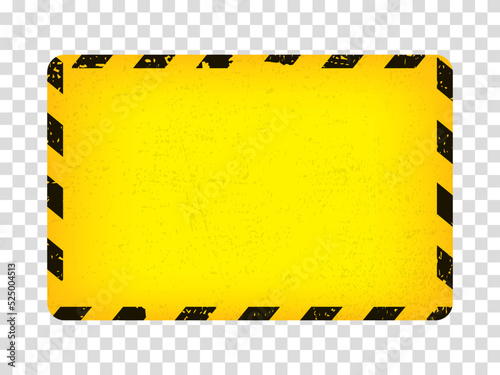 Yellow blank rectangle sign in grunge style. Blank Warning Sign on transparent background.  Template in grunge style.  EPS10.