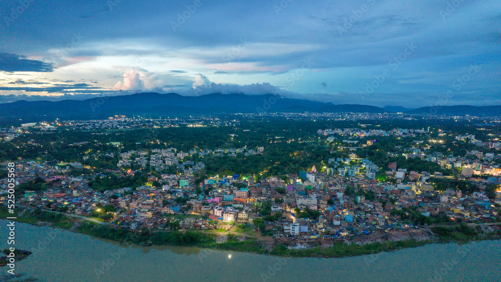 Aerial view of Indian city during twilight