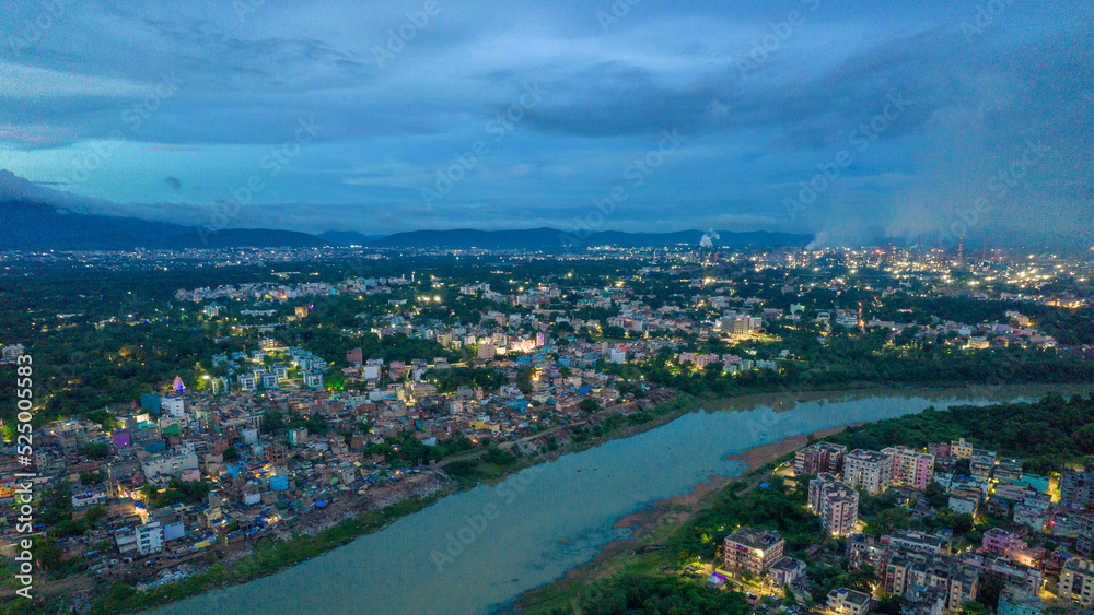Aerial view of Indian city during twilight