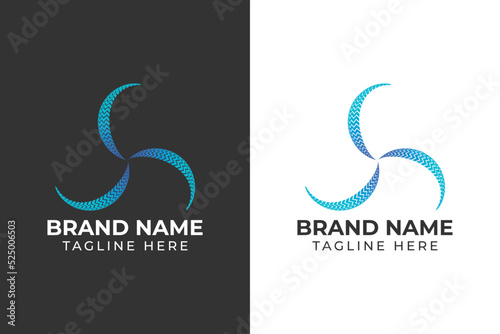 logo tech abstract wind blue wave gradient blue template design 