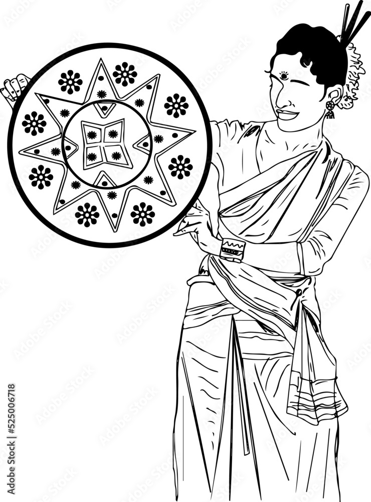 Assamese Folk Dance Stock Image Vector Assamese Dance Sketch Drawing