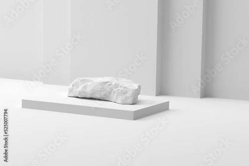 Fototapeta Naklejka Na Ścianę i Meble -  cosmetic display product stand, White stone podium scene background, 3d rendering