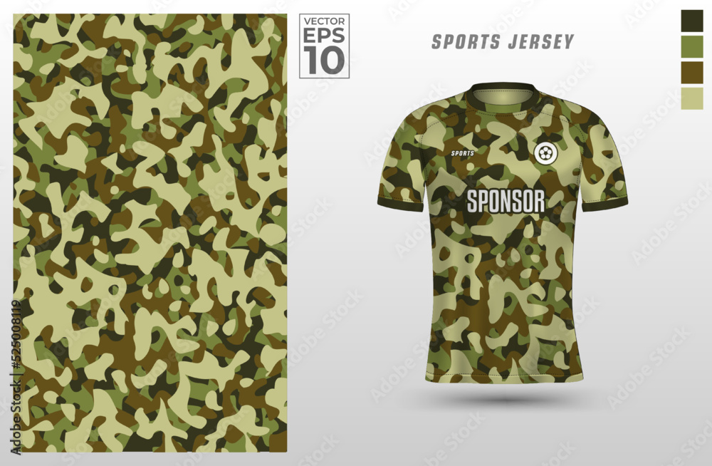 T shirt sport design template with abstract army camouflage textured  pattern for soccer jersey, motocross, cycling, fishing, football, gaming.  Tshirt mock up for sport club. Vector illustration Stock-Vektorgrafik |  Adobe Stock