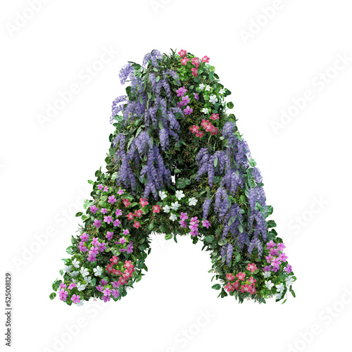 3d rendering of vertical flower garden alphabet