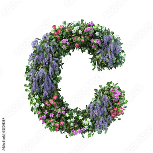 3d rendering of vertical flower garden alphabet