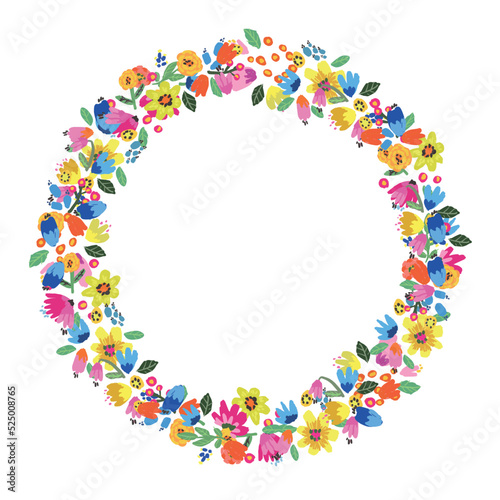 Vector floral wreath. Abstract flowers arrange in round border