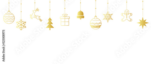 Vector illustration background of gold Christmas ornaments.