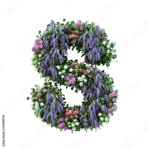 3d rendering of vertical flower garden alphabet