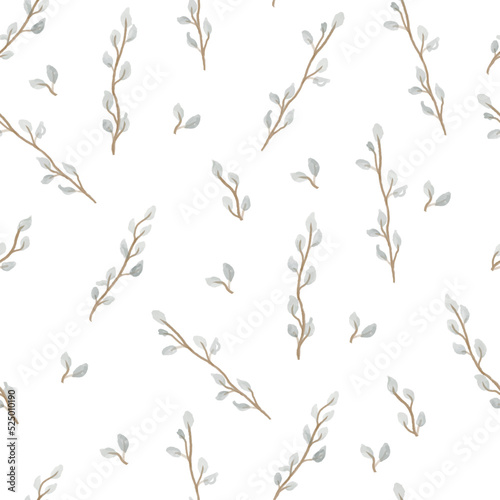 Fototapeta Naklejka Na Ścianę i Meble -  Watercolor twigs pattern. Seamless floral texture with branches, flower leaves.