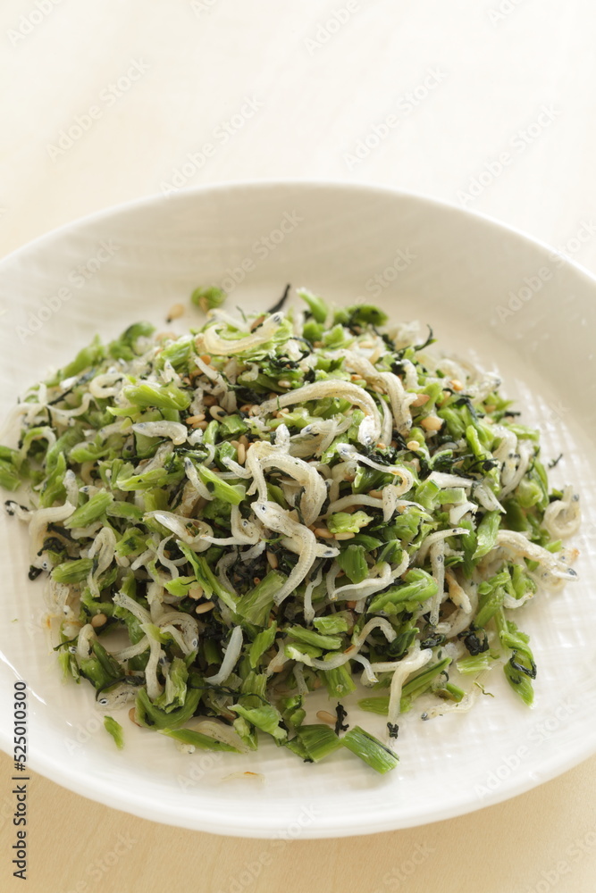 Japanese food, dried small fish and green leaves vegetable for rice topping Furikake Japanese food, dried small fish and green leaves vegetable for rice topping Furikake