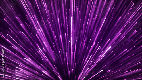 Cyberspace with purple digital falling lines. Geometric flow in cyberspace. High speed. Big data connection. 3D rendering.