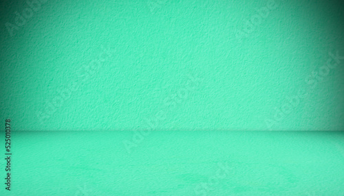 Backdrop empty Green light bright  smooth cement wall room background.blank table studio interiors floor concrete photography.desktop mock up workshop products.blur white food indoor kitchen bar place