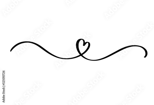 Squiggle and swirl line with a heart. Hand drawn calligraphic swirl. photo