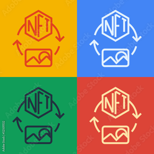 Pop art line NFT Digital crypto art icon isolated on color background. Non fungible token. Vector