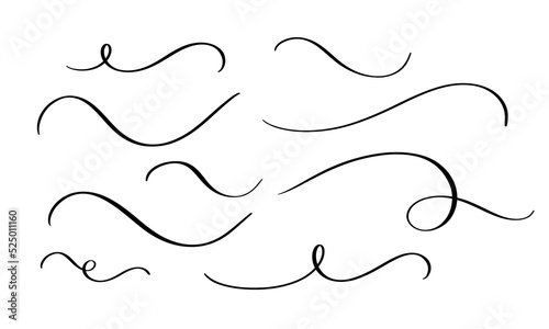 Hand drawn collection of curly swishes, swashes, swoops. Calligraphy swirl.