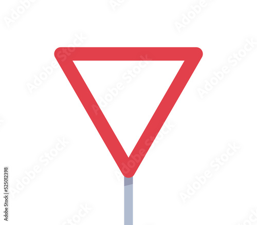 Yield triangle sign and road traffic coordination symbol on white background flat vector illustration.
