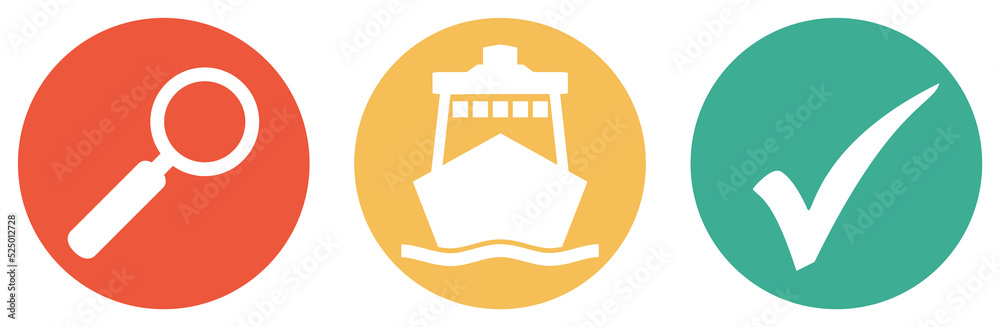 Kreuzfahrt, Schiff oder Fähre suchen - Bunter Button Banner Kreuzfahrt, Schiff oder Fähre suchen - Bunter Button Banner
