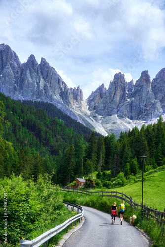 Rural road to the mountains, at Val di Funes, Dolomites