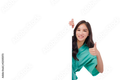 Young Asian beautiful woman patient showing personal accident insurance care card and ok sign isolated on white background, PE and health claim services concept emergency accident photo