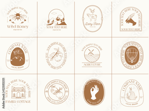 Collection of logotypes template for dairy farm and cheese production, a coffee shop, a vintage store or a local family busines. Linear logos, symbols, icons design template. Editable vector logotype.