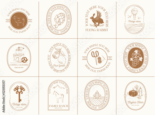 Collection of logotypes template for dairy farm and cheese production, a coffee shop, a vintage store or a local family busines. Linear logos, symbols, icons design template. Editable vector logotype.