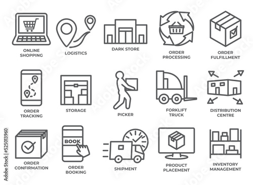 Delivery and shipping line icons set on white background