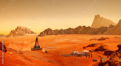 Base and spaceship on Planet Mars photo