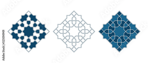Set of Islamic traditional rosettes for greetings cards decoration and design isolated on white backgrounds. Vector illustration.