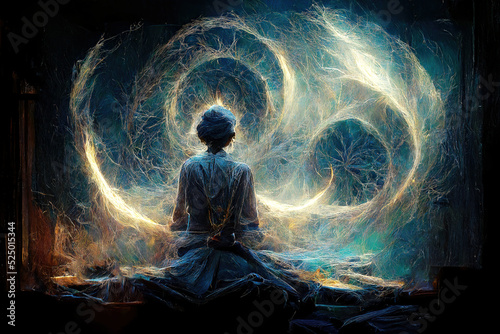 Buddhist praying having spiritual awakening as illustration photo
