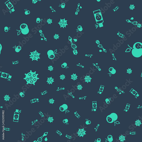 Set Poison on the arrow, Spray against insects, Bacteria and apple on seamless pattern. Vector